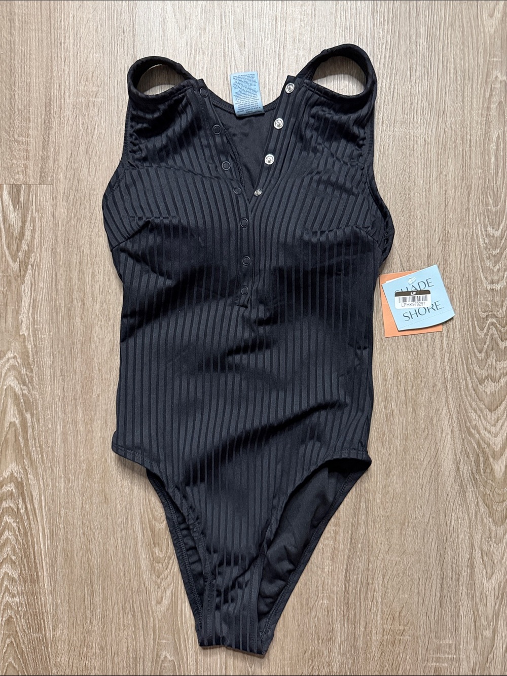 Black Ribbed snap front One-Piece swimsuit - Picture 1 of 6